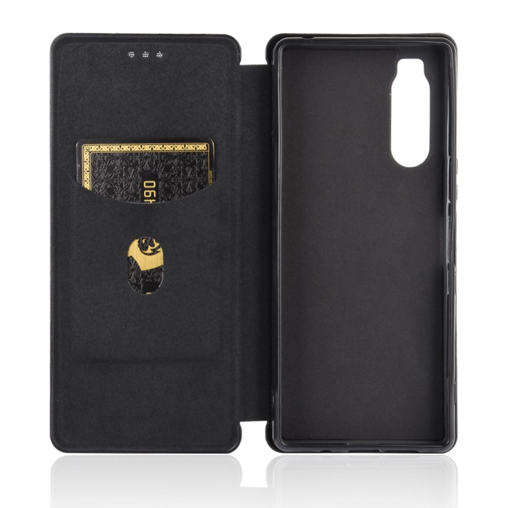 Case de Cuero de Fibra de Carbono Con Fibra de Carbono Con Ranura Para Tarjetas Para Sony Xperia 5 II - Negro