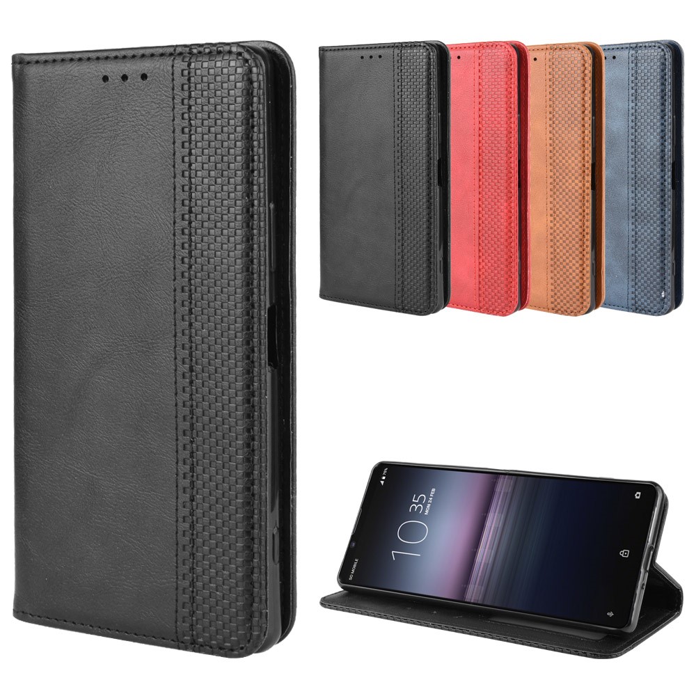 Auto-absorbed Retro Case Leather Phone Cover with Stand Wallet for Sony Xperia 5 II - Black-12