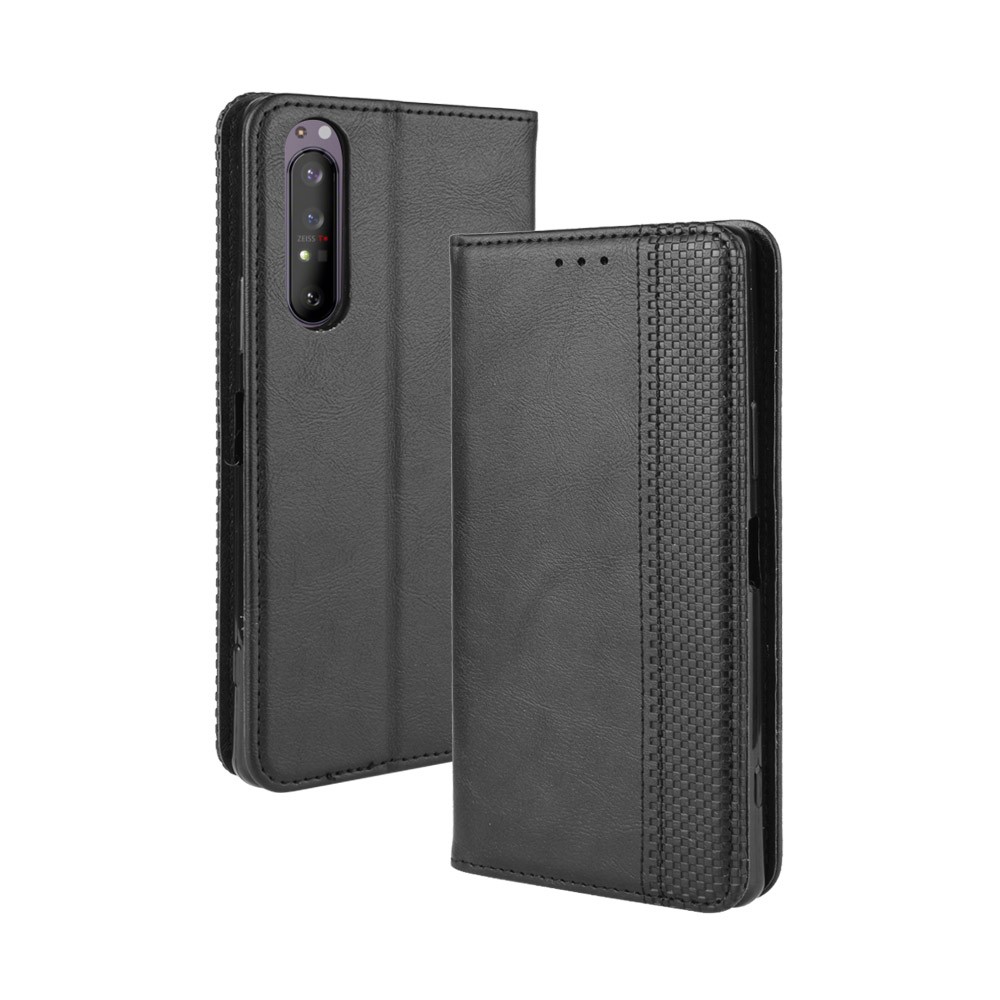 Auto-absorbed Retro Case Leather Phone Cover with Stand Wallet for Sony Xperia 5 II - Black-2