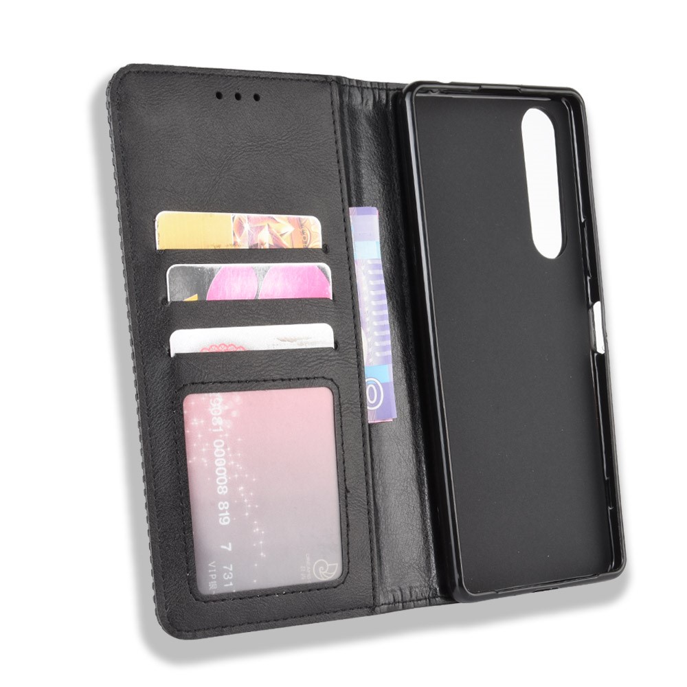 Auto-absorbed Retro Case Leather Phone Cover with Stand Wallet for Sony Xperia 5 II - Black-4