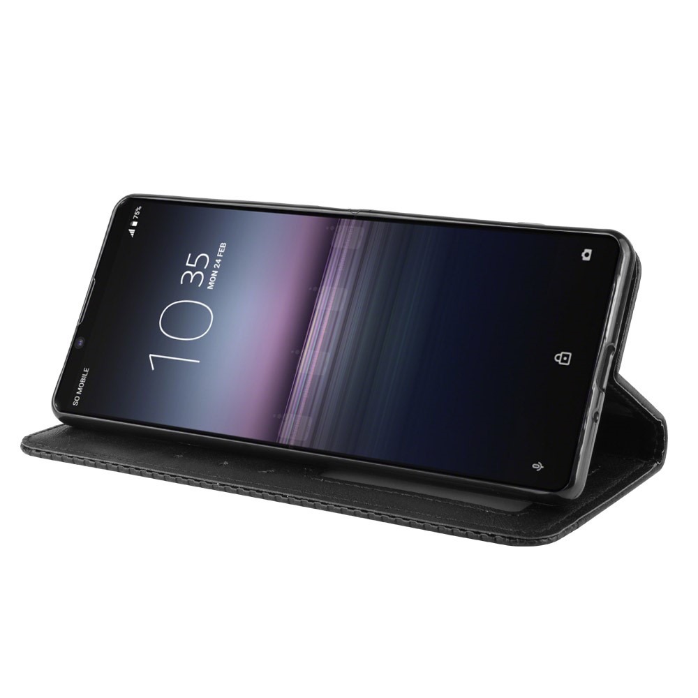 Auto-absorbed Retro Case Leather Phone Cover with Stand Wallet for Sony Xperia 5 II - Black-6