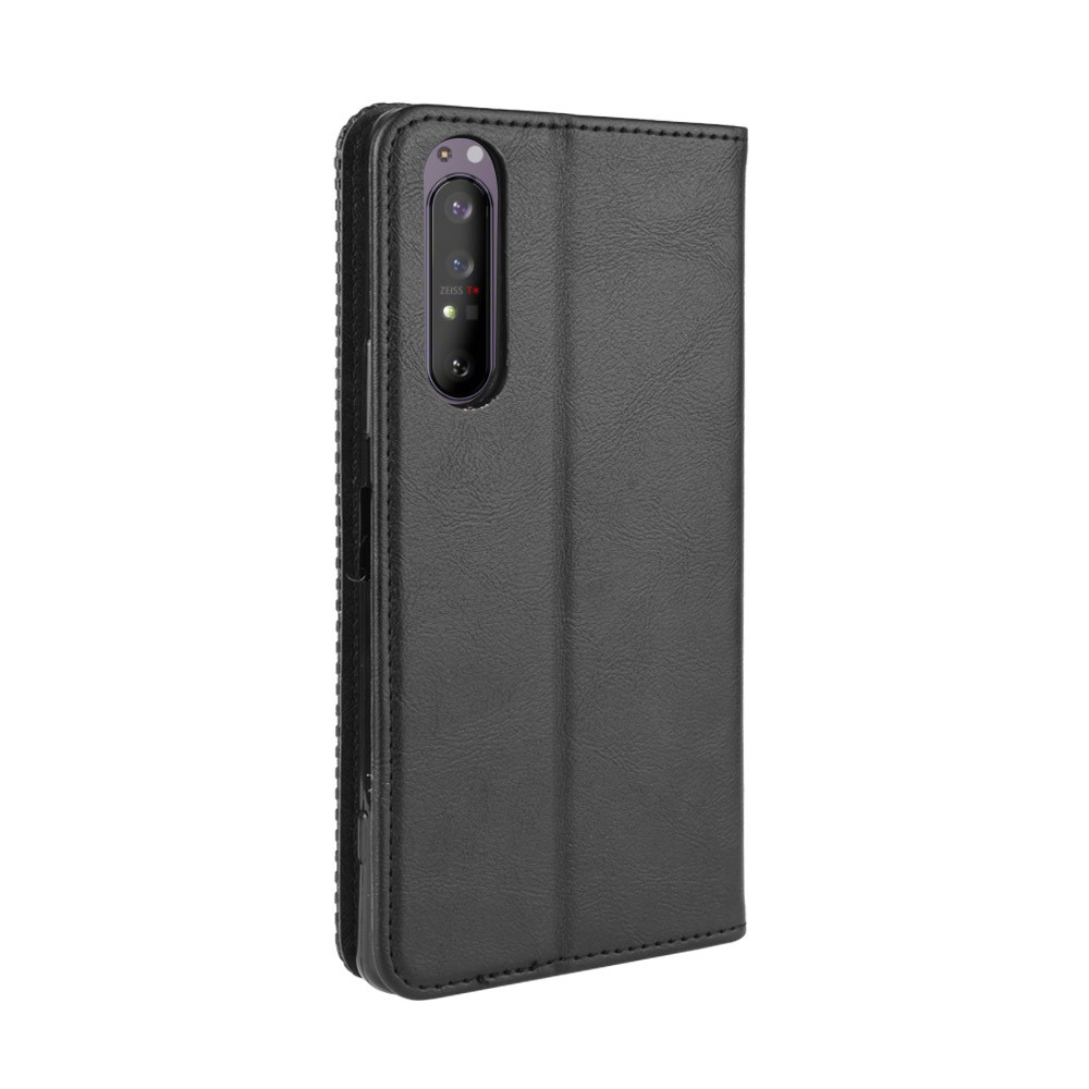 Cubierta de Teléfono de Cuero Retro de Caja Retro Absorbida Con Billetera Para Sony Xperia 5 II - Negro