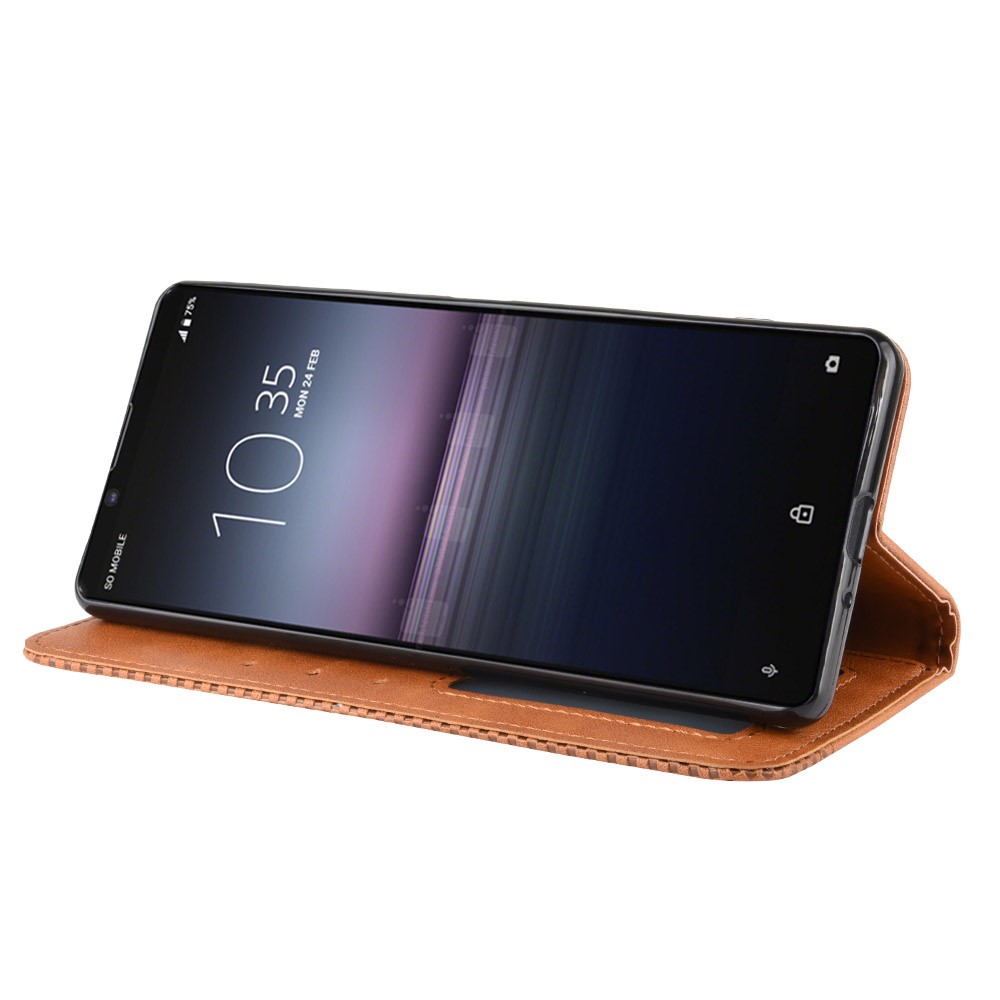 Auto-absorbed Retro Case Leather Phone Cover with Stand Wallet for Sony Xperia 5 II - Brown-5
