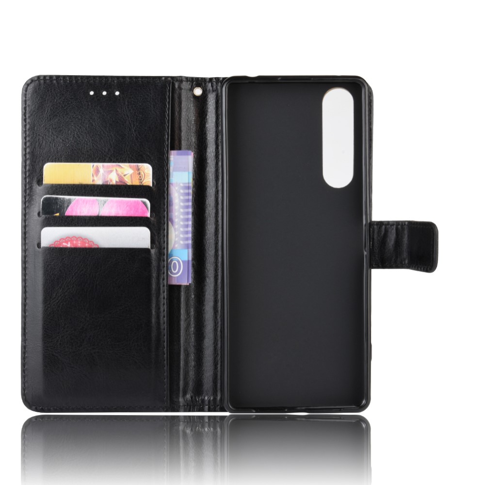 Crazy Horse Teaxture Protector Wallet Stand Telef Teléfono De Cuero Para Sony Xperia 5 II - Negro