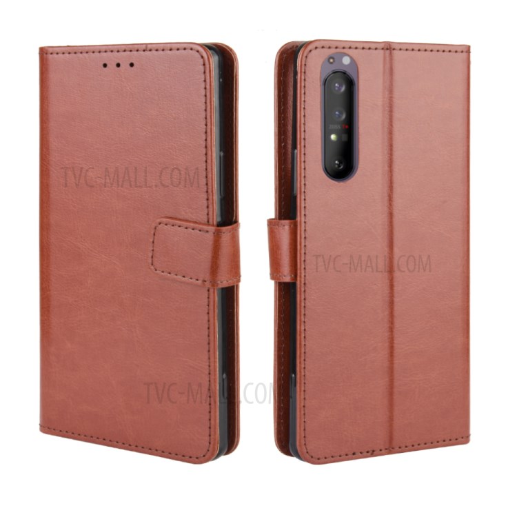 Crazy Horse Texture Protector Wallet Stand Leather Phone Case for Sony Xperia 5 II - Brown-2