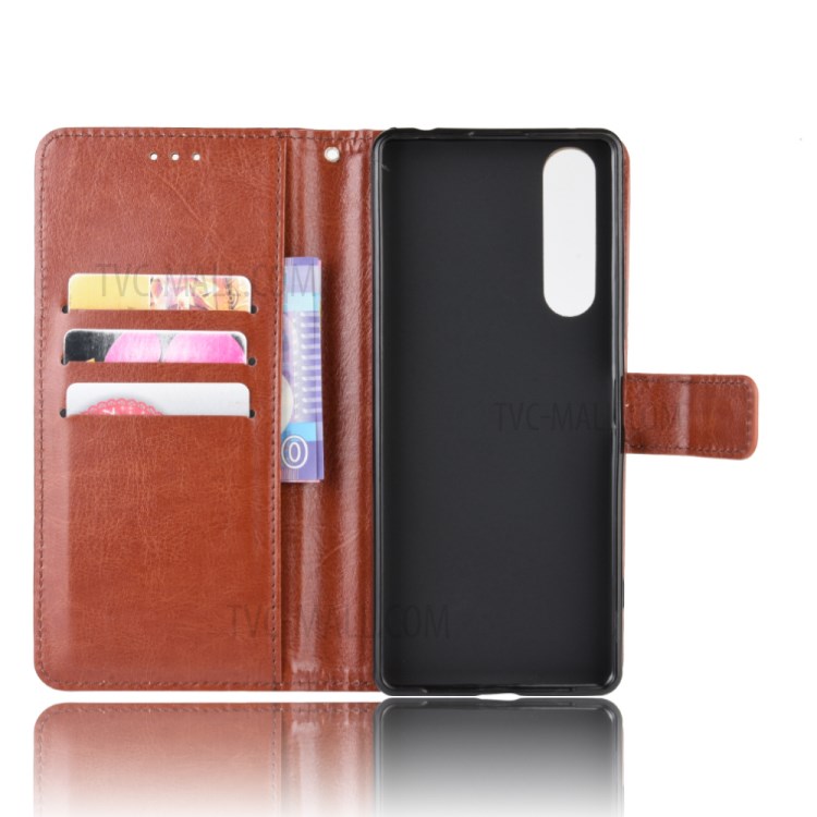 Crazy Horse Texture Protector Wallet Stand Leather Phone Case for Sony Xperia 5 II - Brown-4