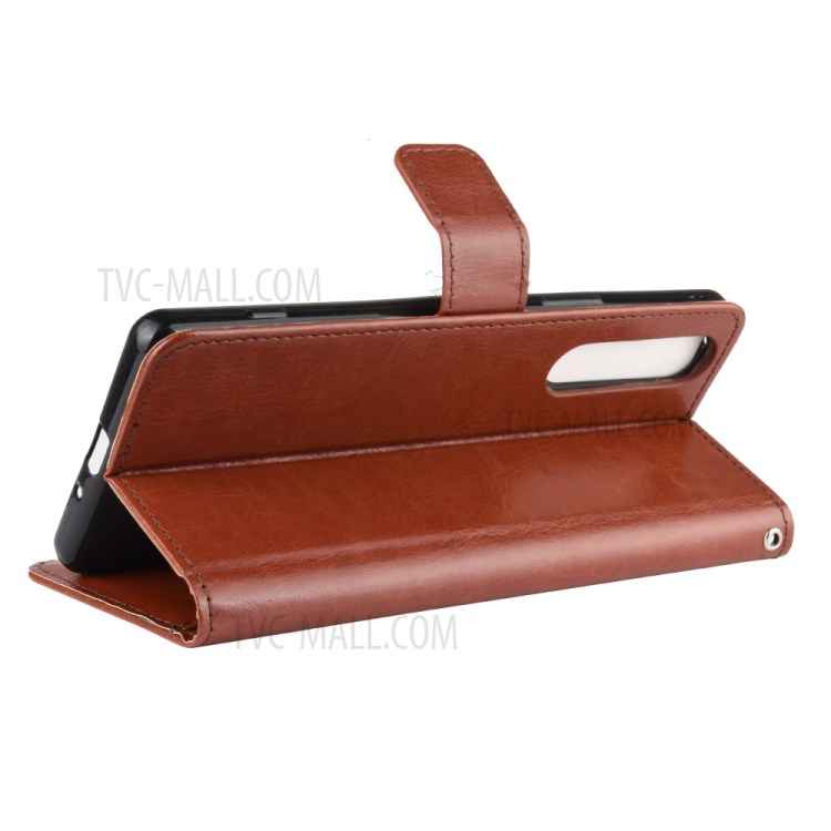 Crazy Horse Texture Protector Wallet Stand Leather Phone Case for Sony Xperia 5 II - Brown-6