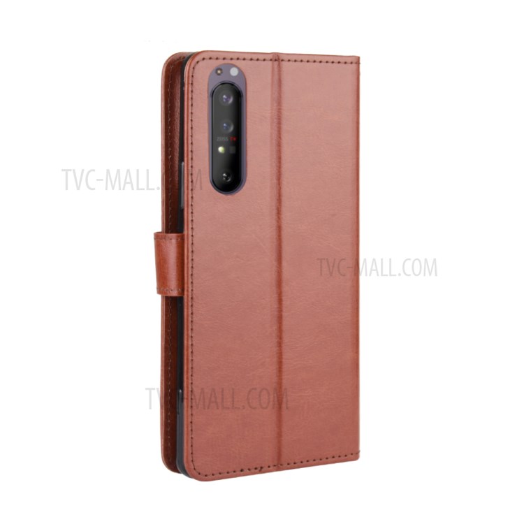 Crazy Horse Texture Protector Wallet Stand Leather Phone Case for Sony Xperia 5 II - Brown-7