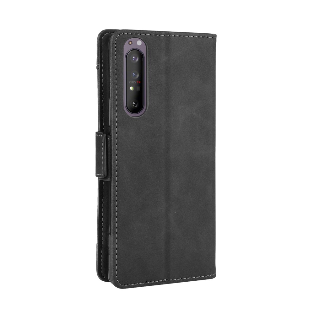 Stand de Billetera de Estuche de Cuero de Múltiples Ranuras Para Sony Xperia 5 II - Negro