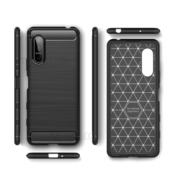 Fibra De Carbono TPU Escovado Caso Do Telefone Móvel Para Sony Xperia 5 II - Preto-9