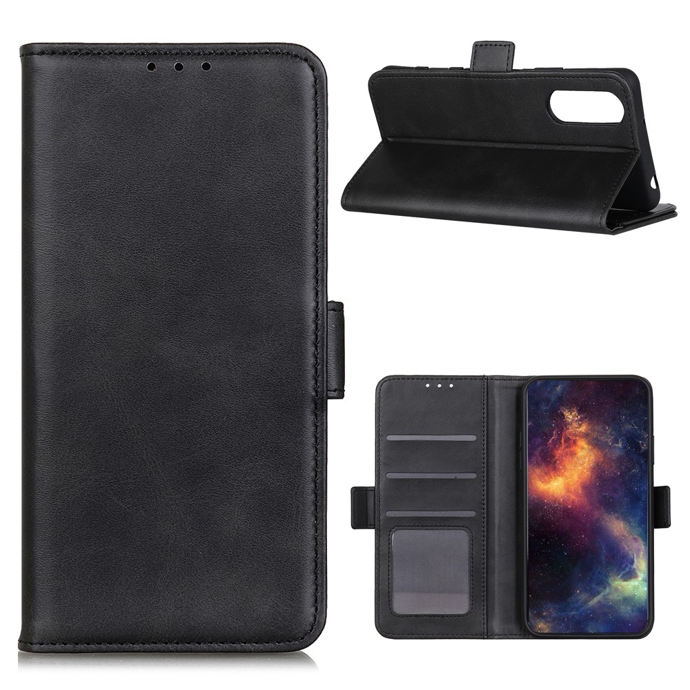 Magnetic Closure Leather Wallet Stand Case Shell for Sony Xperia 5 II - Black-1