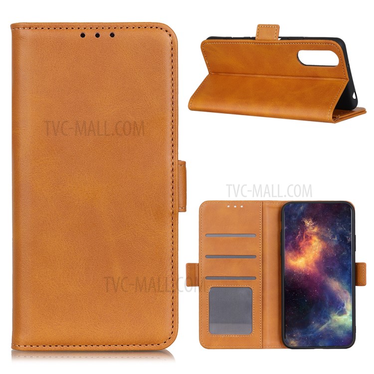 Magnetic Closure Leather Wallet Stand Case Shell for Sony Xperia 5 II - Brown-1