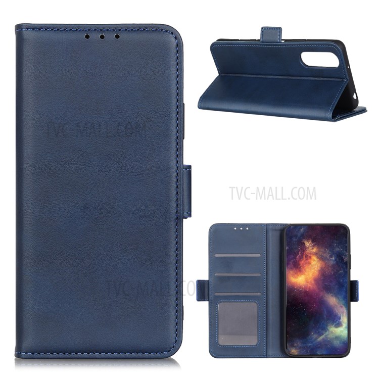 Couro Fechamento Shell Caso Estande Carteira Magnética Para Sony Xperia 5 II - Azul-1