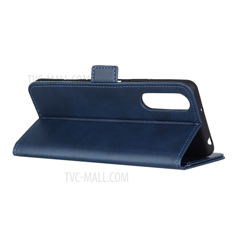 Couro Fechamento Shell Caso Estande Carteira Magnética Para Sony Xperia 5 II - Azul-2