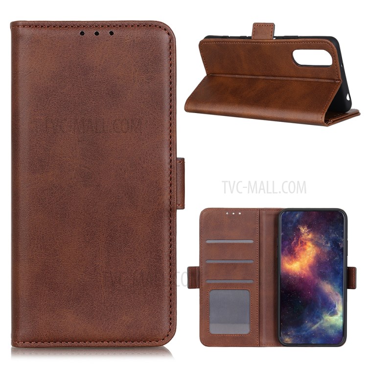 Magnetic Closure Leather Wallet Stand Case Shell for Sony Xperia 5 II - Coffee-1