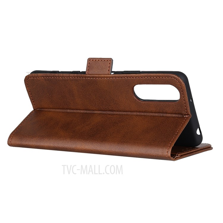 Magnetic Closure Leather Wallet Stand Case Shell for Sony Xperia 5 II - Coffee-2