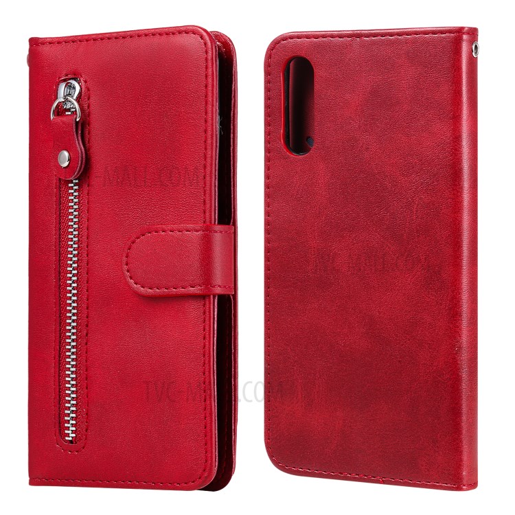 Zipper Pocket Wallet Leather Stand Case for Sony Xperia L4 - Red-1