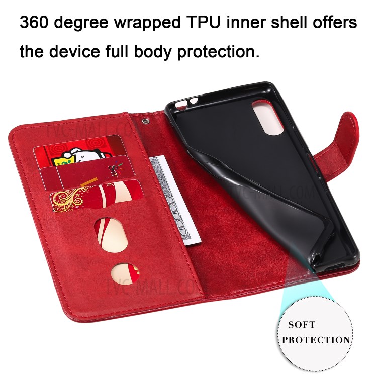 Zipper Pocket Wallet Leather Stand Case for Sony Xperia L4 - Red-10