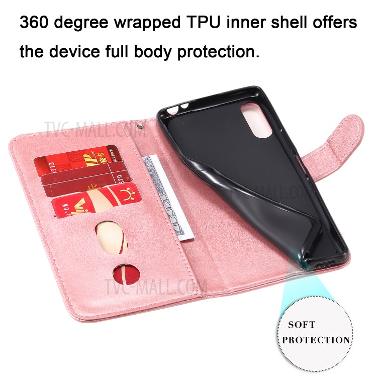 Zipper Pocket Wallet Leather Stand Case for Sony Xperia L4 - Rose Gold-10