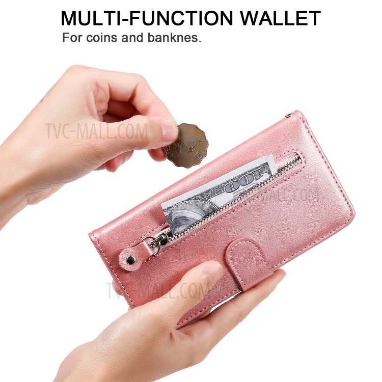 Zipper Pocket Wallet Leather Stand Case for Sony Xperia L4 - Rose Gold-11