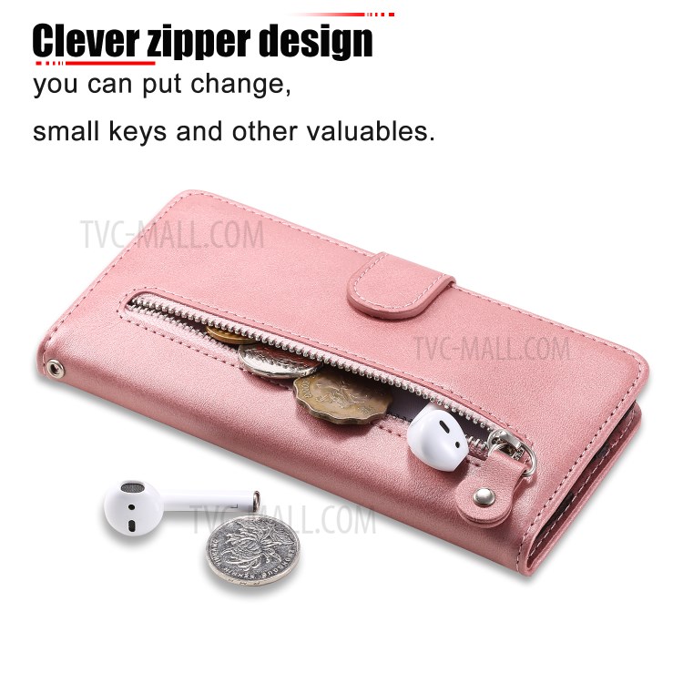 Zipper Pocket Wallet Leather Stand Case for Sony Xperia L4 - Rose Gold-9