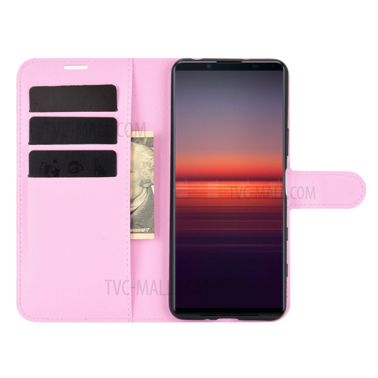 Litchi Texture Leather Wallet Cell Phone Protective Case for Sony Xperia 5 II - Pink-4