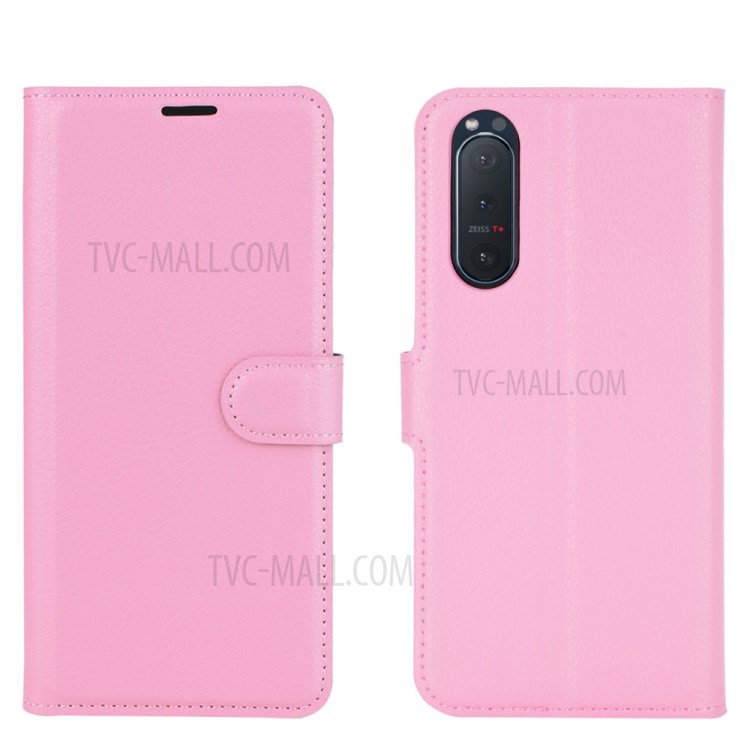 Litchi Texture Leather Wallet Cell Phone Protective Case for Sony Xperia 5 II - Pink-6