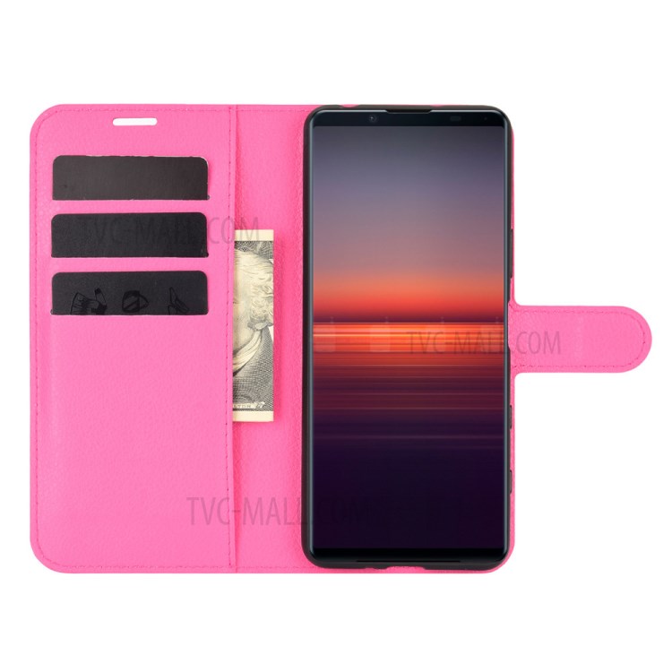 Litchi Texture Leather Wallet Cell Phone Protective Case for Sony Xperia 5 II - Rose-4