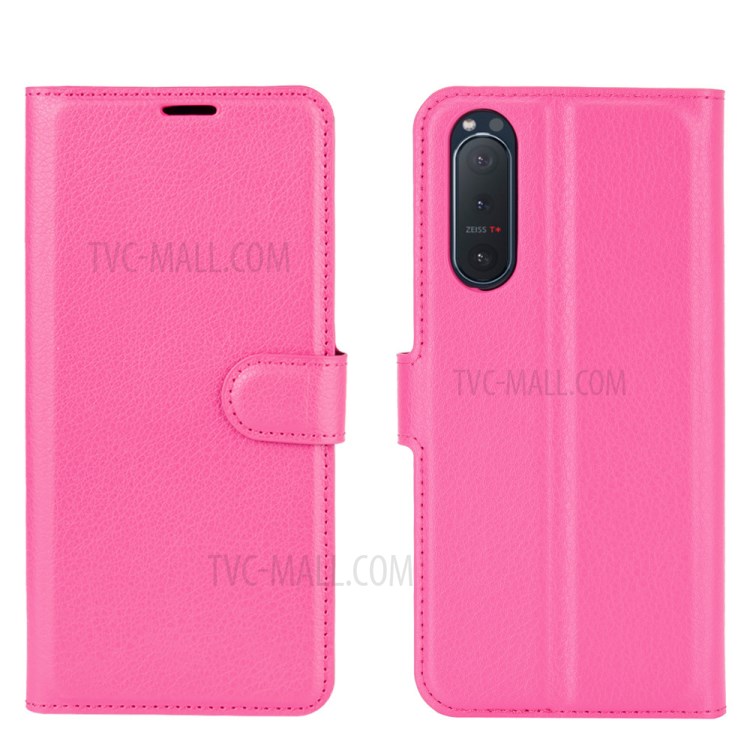 Litchi Texture Leather Wallet Cell Phone Protective Case for Sony Xperia 5 II - Rose-6