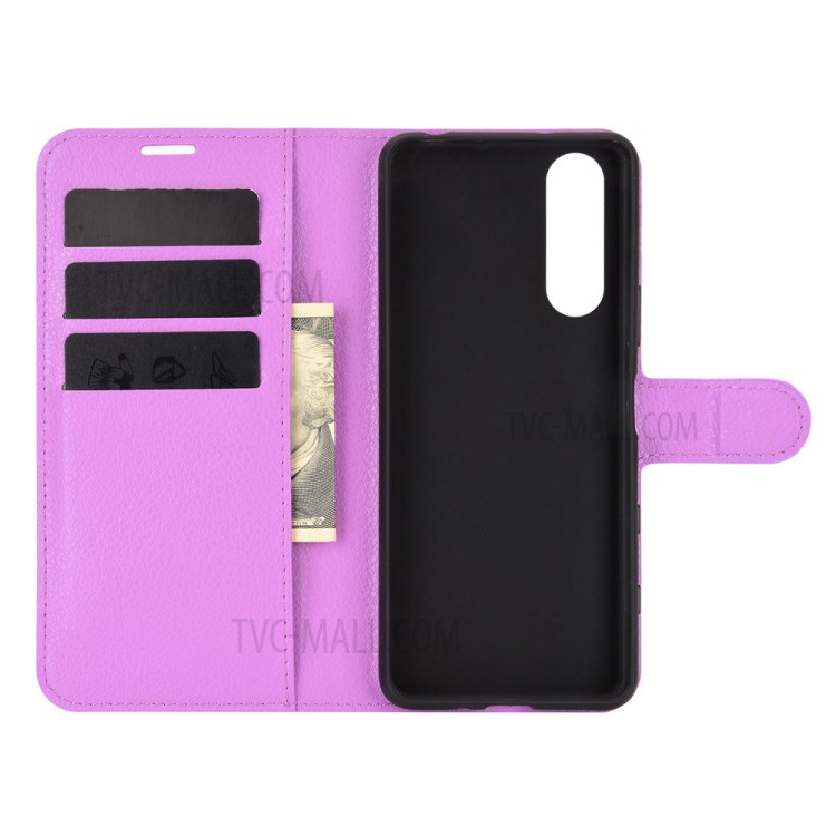 Litchi Texture Leather Wallet Cell Phone Protective Case for Sony Xperia 5 II - Purple-3