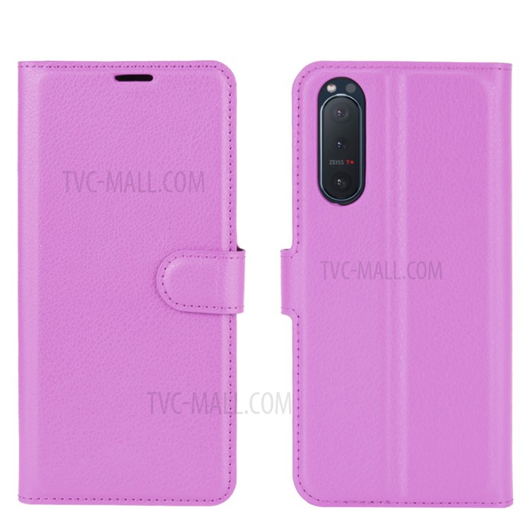 Litchi Texture Leather Wallet Cell Phone Protective Case for Sony Xperia 5 II - Purple-6