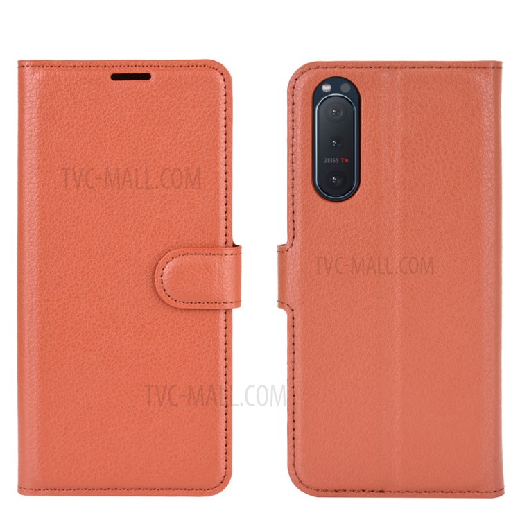Litchi Texture Leather Wallet Cell Phone Protective Case for Sony Xperia 5 II - Brown-6
