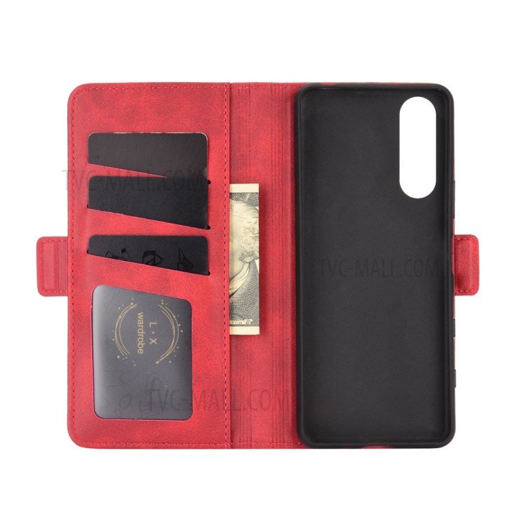 Double Magnetic Clasp Leather Cell Mobile Case for Sony Xperia 5 II - Red-4
