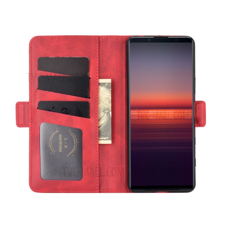 Double Magnetic Clasp Leather Cell Mobile Case for Sony Xperia 5 II - Red-5