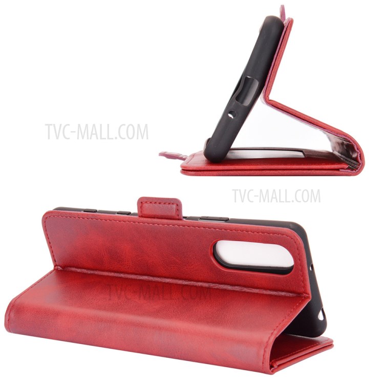 Double Magnetic Clasp Leather Cell Mobile Case for Sony Xperia 5 II - Red-6