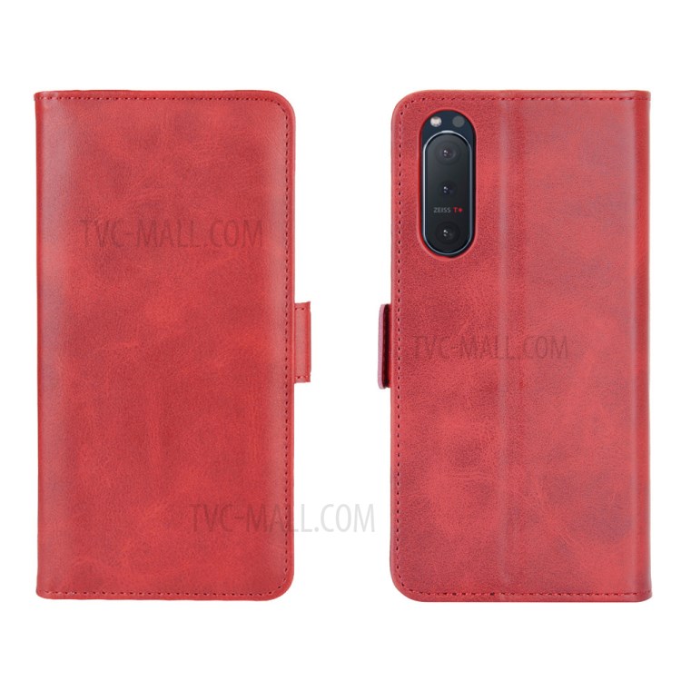 Double Magnetic Clasp Leather Cell Mobile Case for Sony Xperia 5 II - Red-7