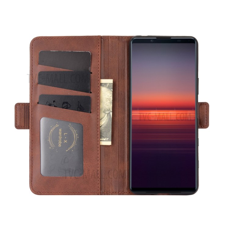 Double Magnetic Clasp Leather Cell Mobile Case for Sony Xperia 5 II - Brown-5