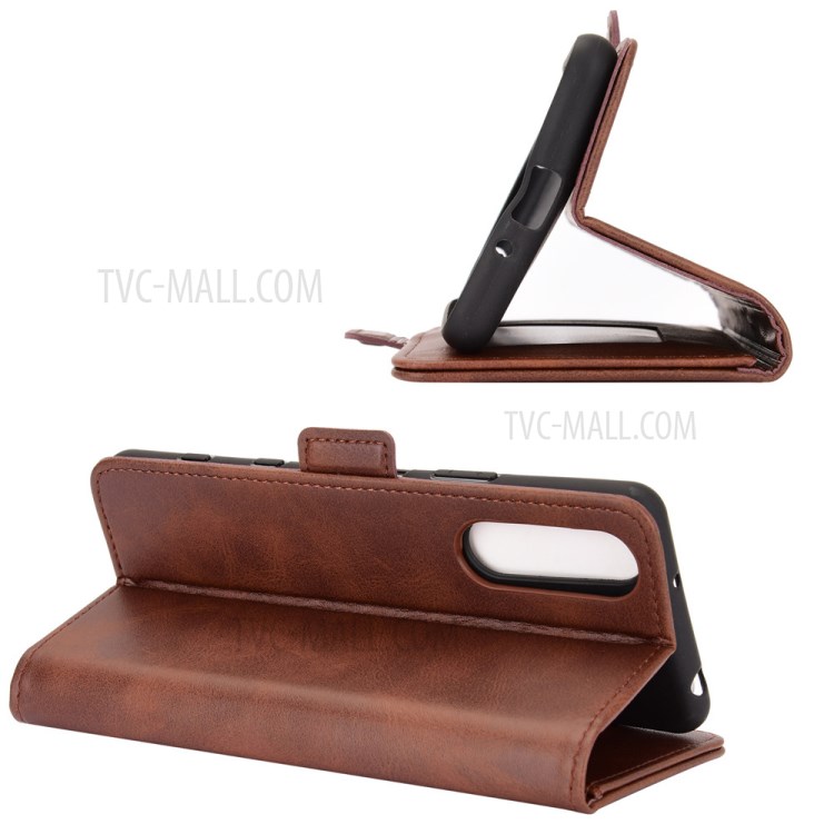 Double Magnetic Clasp Leather Cell Mobile Case for Sony Xperia 5 II - Brown-6