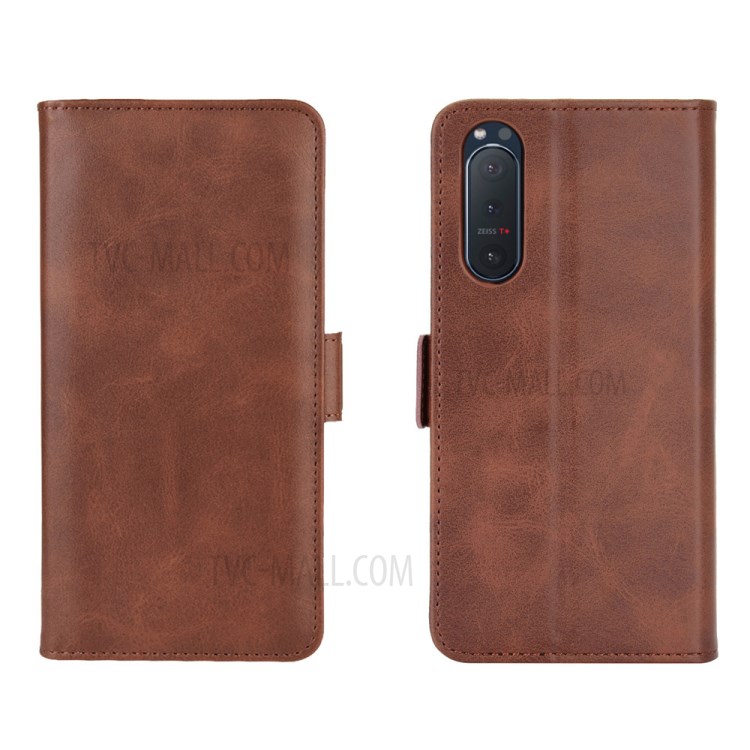Double Magnetic Clasp Leather Cell Mobile Case for Sony Xperia 5 II - Brown-7