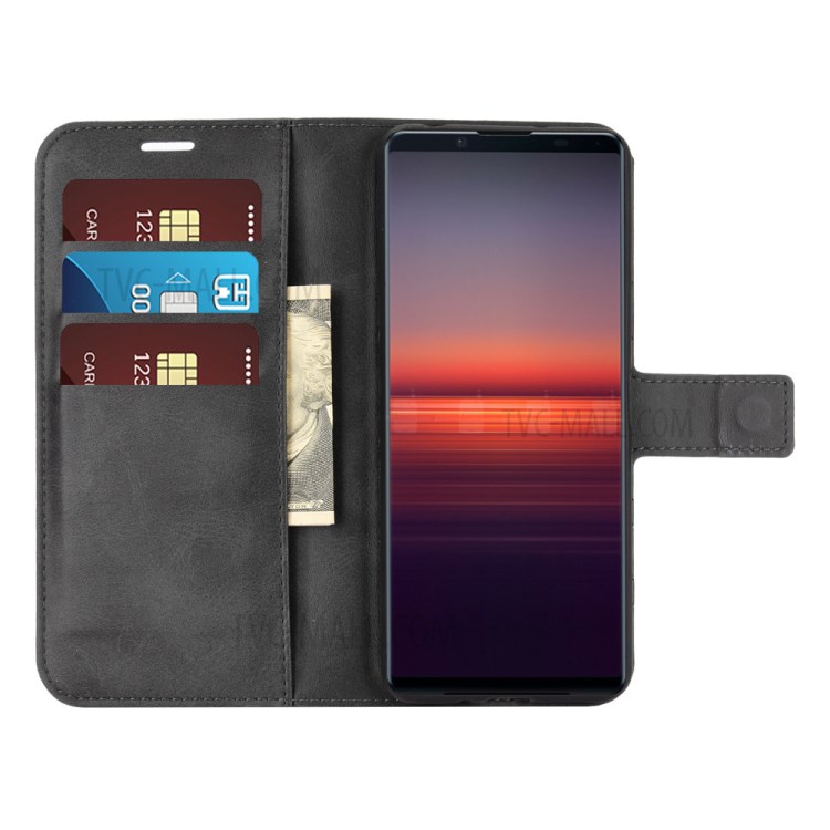Leather Wallet Phone Protective Shell with Stand for Sony Xperia 5 II - Black-4