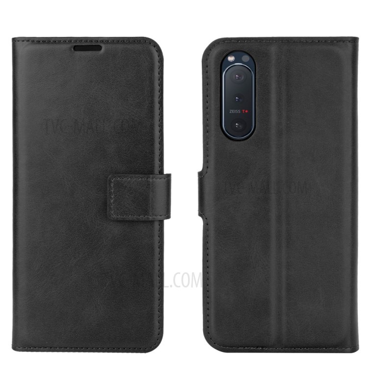 Leather Wallet Phone Protective Shell with Stand for Sony Xperia 5 II - Black-6