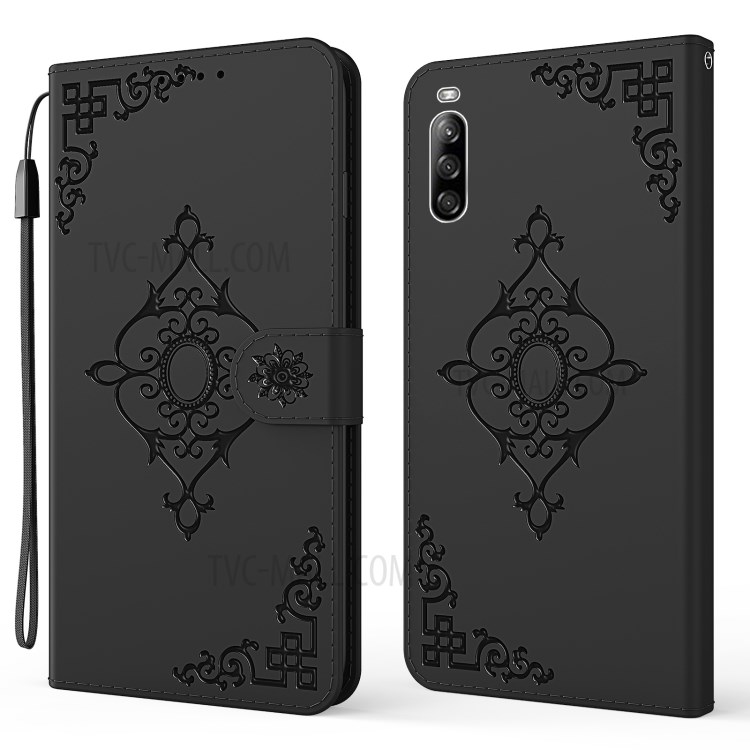 Symmetrical Pattern Imprinting Wallet Leather Phone Stand Protector for Sony Xperia L4 - Black-1