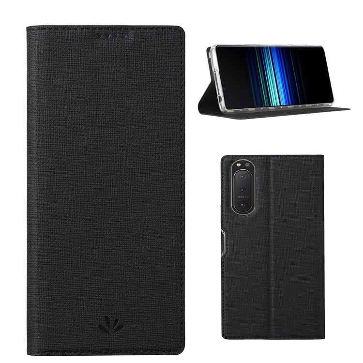 VILI DMX Cross Texture Card Slot Stand Leather Case for Sony Xperia 5 II - Black-1