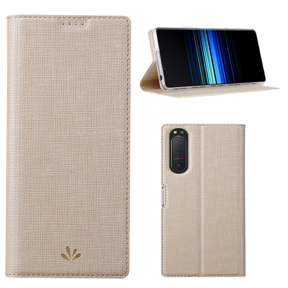 VILI DMX Cross Texture Card Slot Stand Leather Case for Sony Xperia 5 II - Gold-1