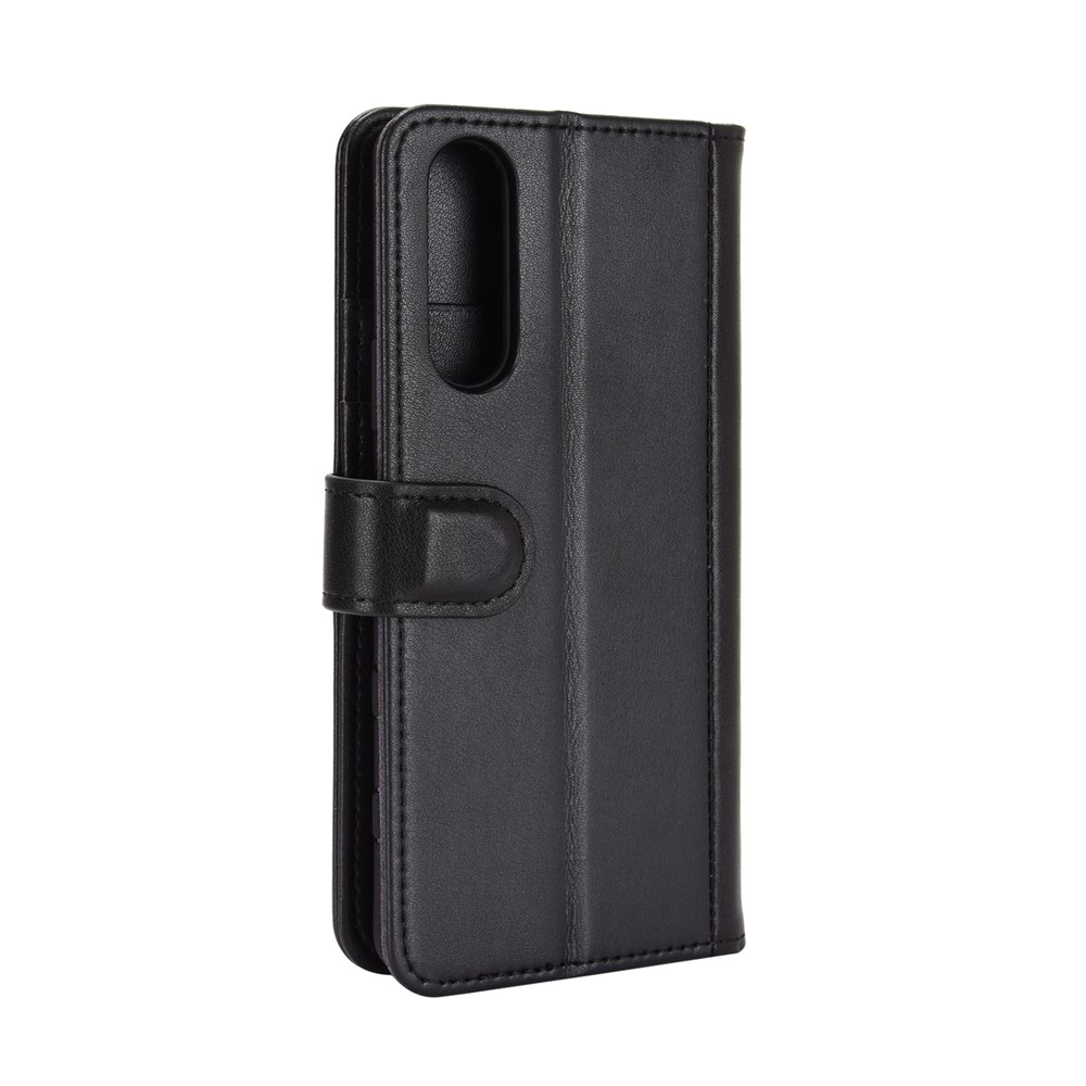 Genuine Split Leather Wallet Stand Protective Shell for Sony Xperia 5 II - Black-4