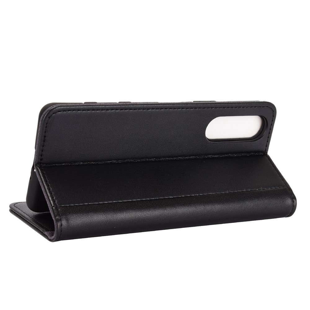 Genuine Split Leather Wallet Stand Protective Shell for Sony Xperia 5 II - Black-8
