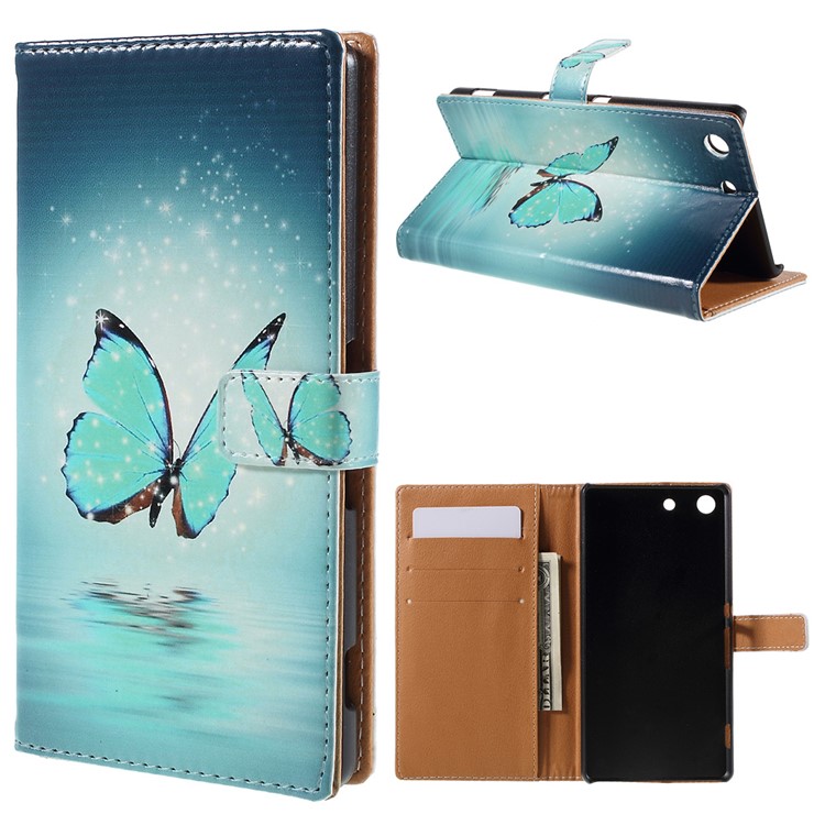 Leather Wallet Case for Sony Xperia M5 E5603/Dual E5633 - Blue Butterfly-1