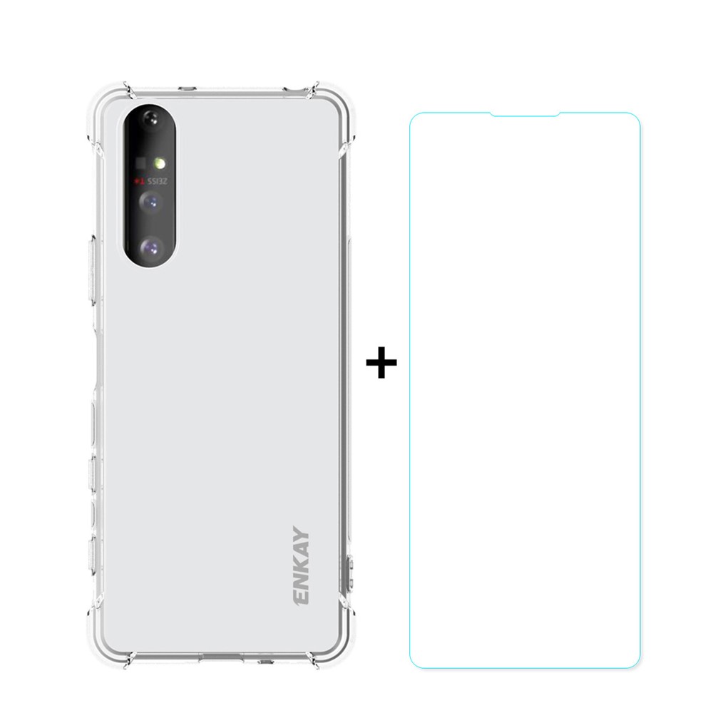 ENKAY HAT-PRINCE Four Corner Thickening Anti-Slip Cover Shockproof Clear TPU Case + Tempered Glass Screen Protector for Sony Xperia 5 II-1