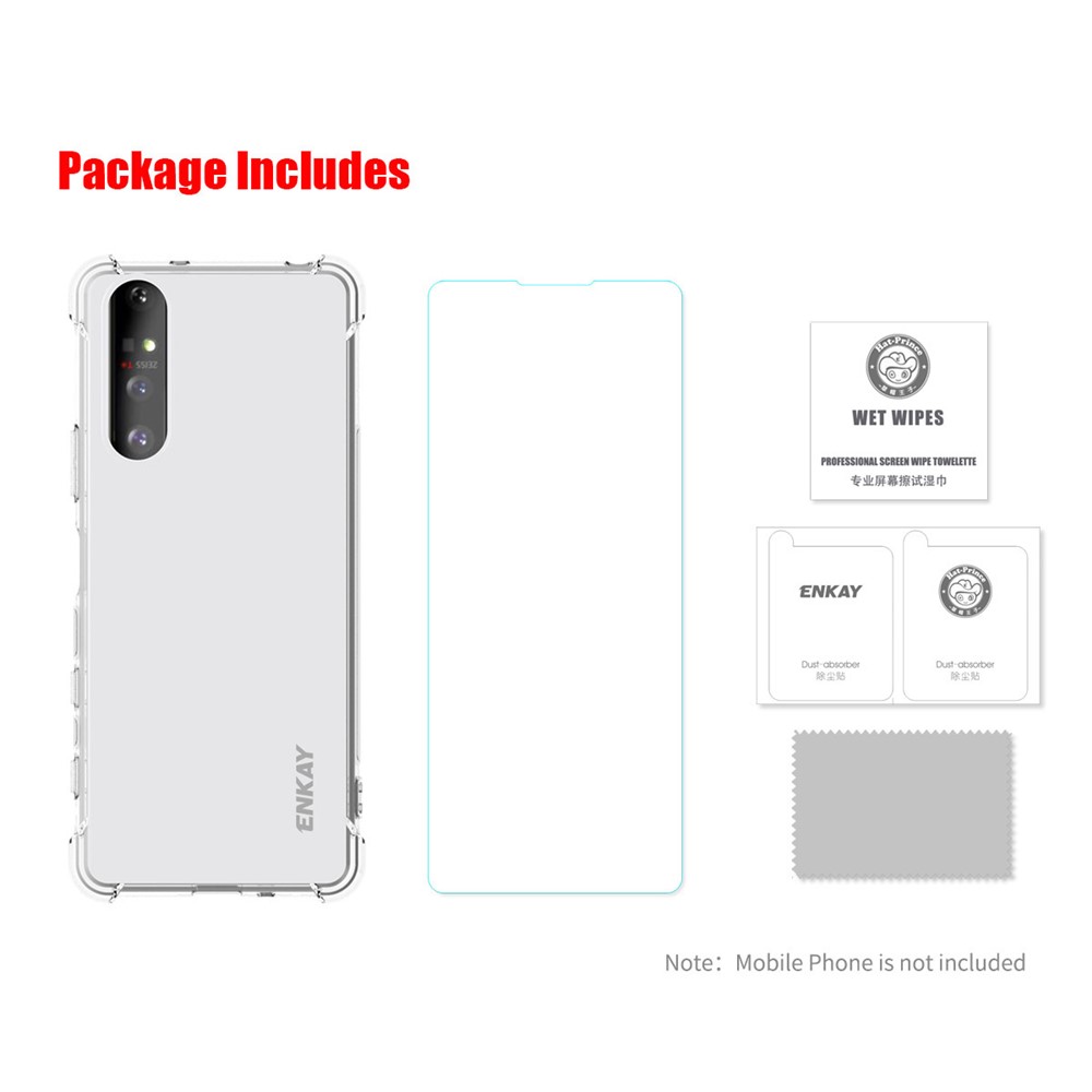 ENKAY HAT-PRINCE Four Corner Thickening Anti-Slip Cover Shockproof Clear TPU Case + Tempered Glass Screen Protector for Sony Xperia 5 II-10