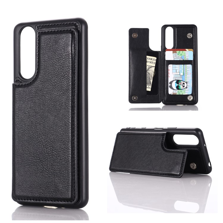 Classic Card Holder Shell with Kickstand for Sony Xperia 5 II - Black-1